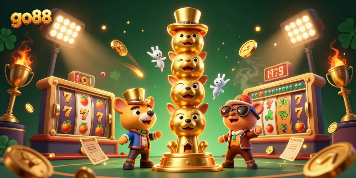 Experience exciting gaming at go88 with vibrant slot elements and a captivating golden totem.