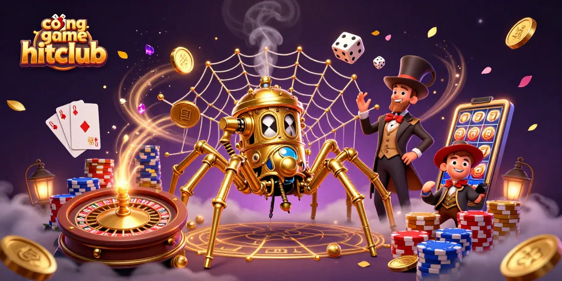 Engage in the vibrant realm of cổng game hitclub with golden spider and casino elements in action.