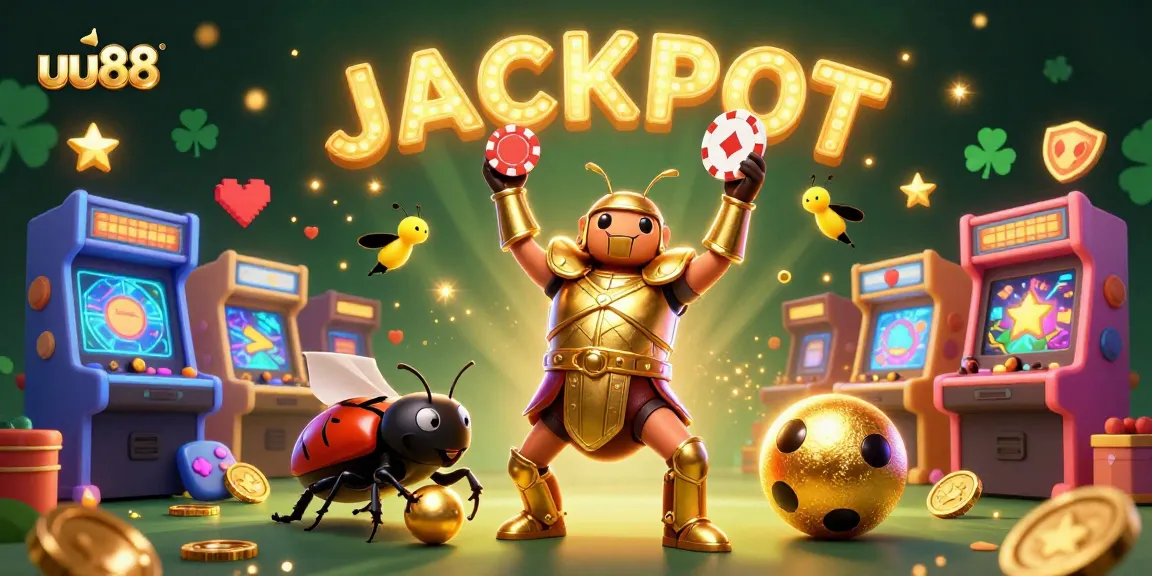 Experience the excitement of uu88 with a cartoon beetle championing wins and gaming thrills.