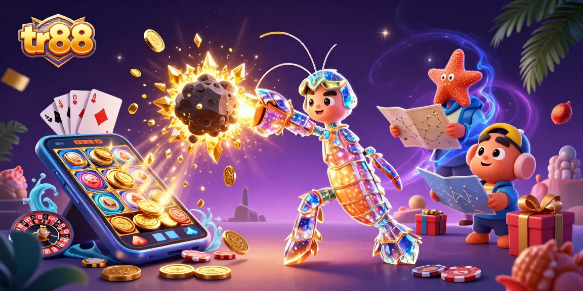 Experience gaming excitement at TR88 with a galactic shrimp engaging in thrilling casino action.